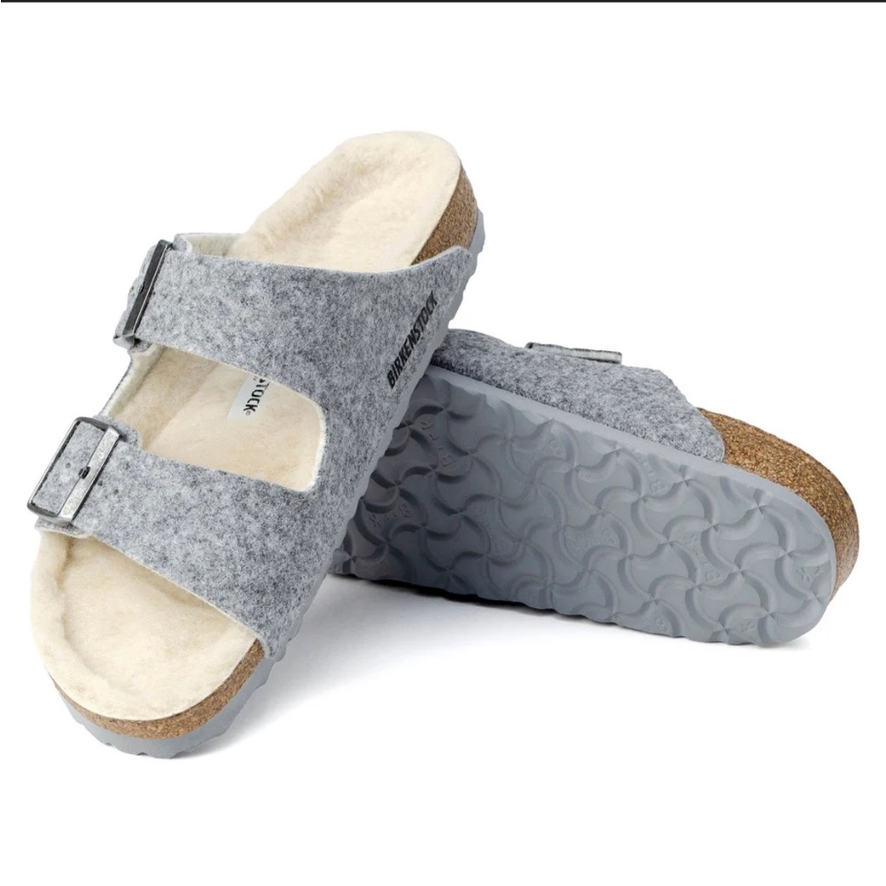 Birkenstock Gray Arizona Rivet Wool Shearling Sandals Size 42 - Picture 2 of 9
